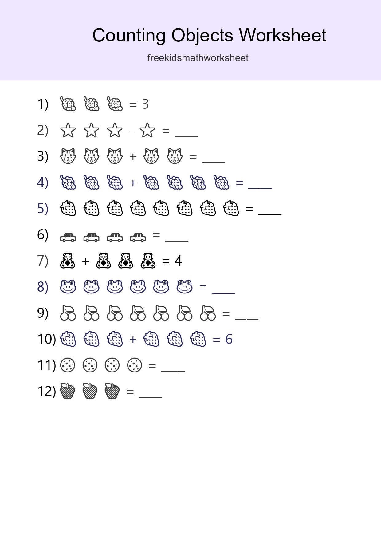 Kindergarten Count The Objects Worksheet - Part 212