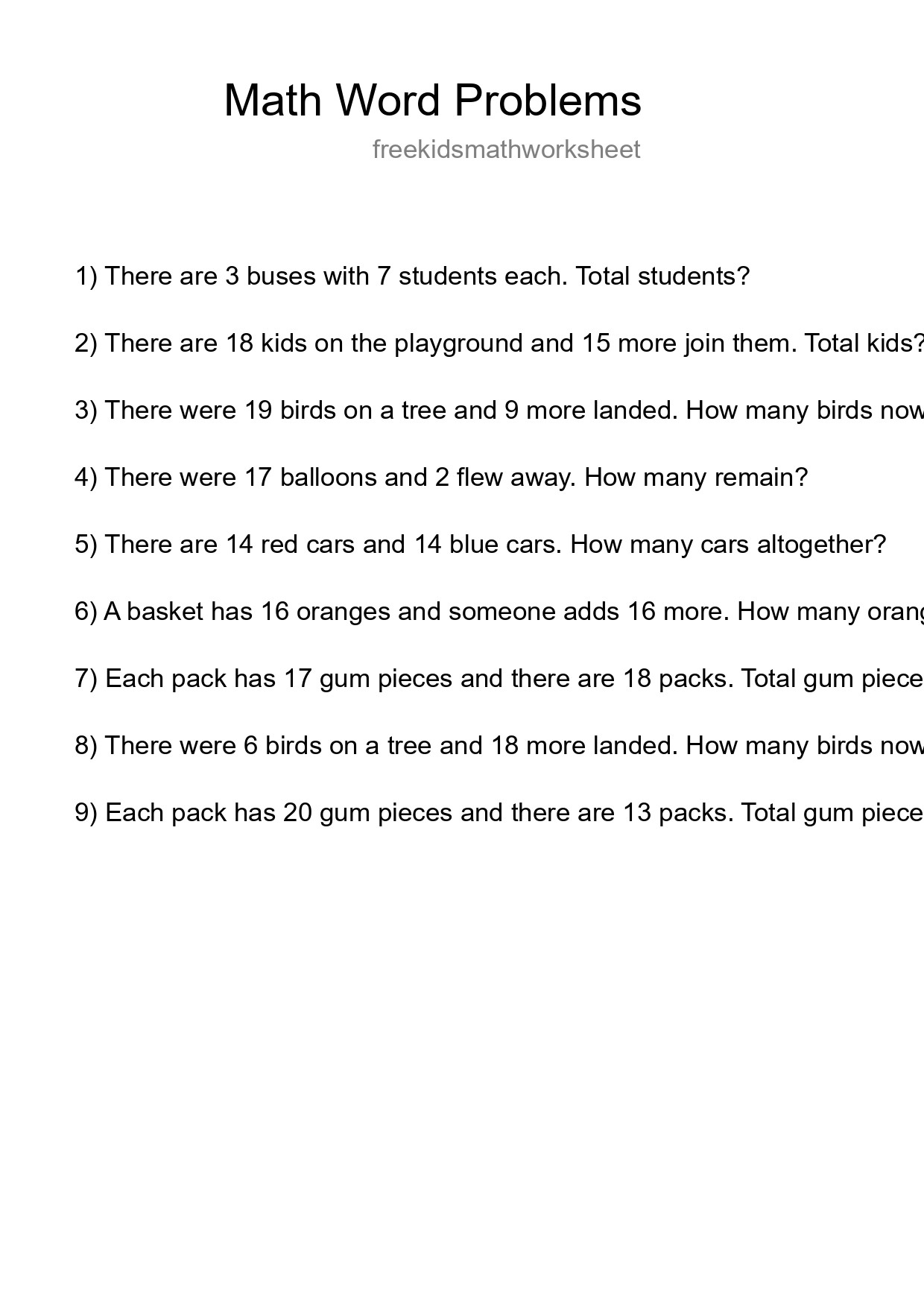 Math Word Problem Worksheet