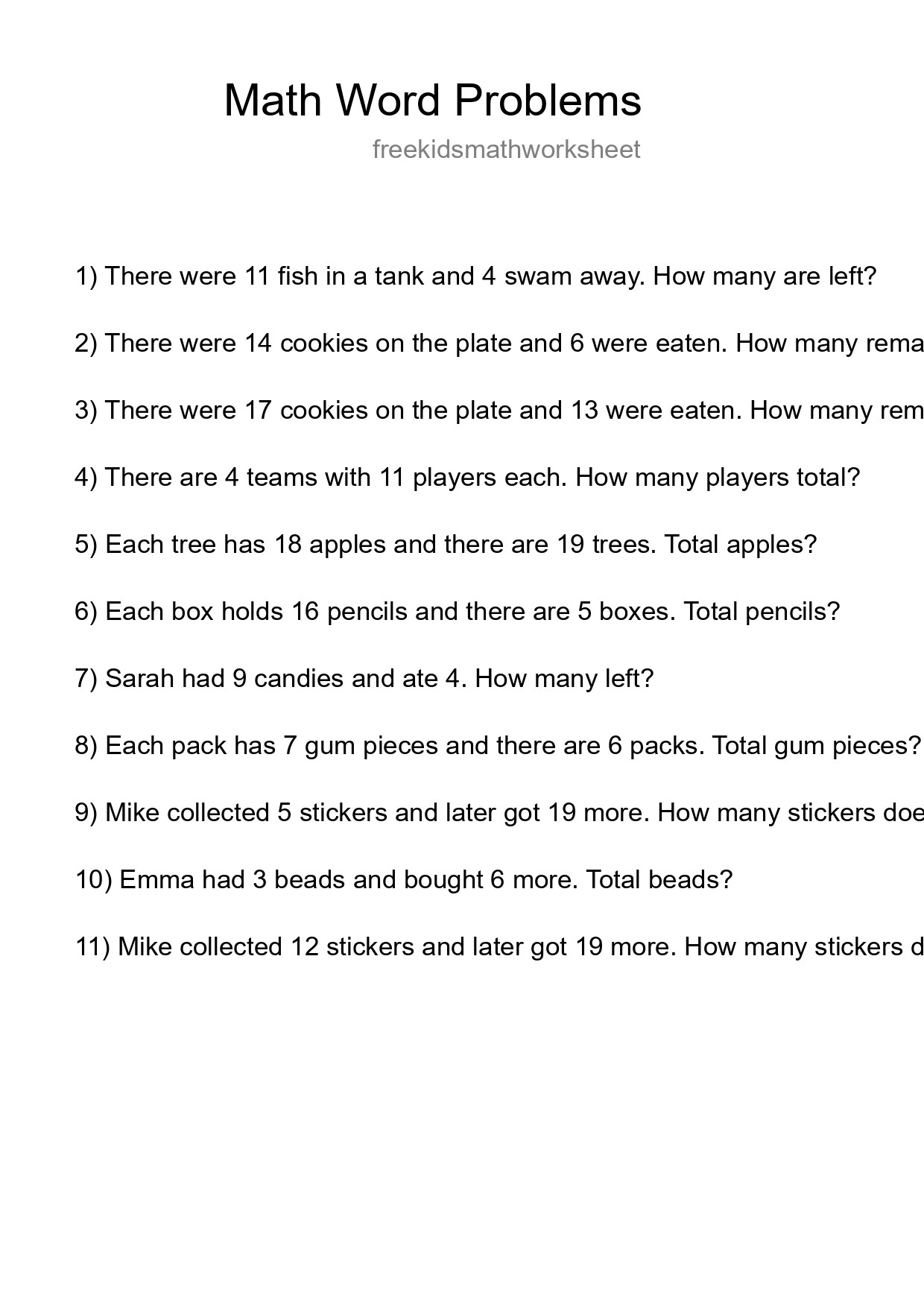 Math Word Problem Worksheet