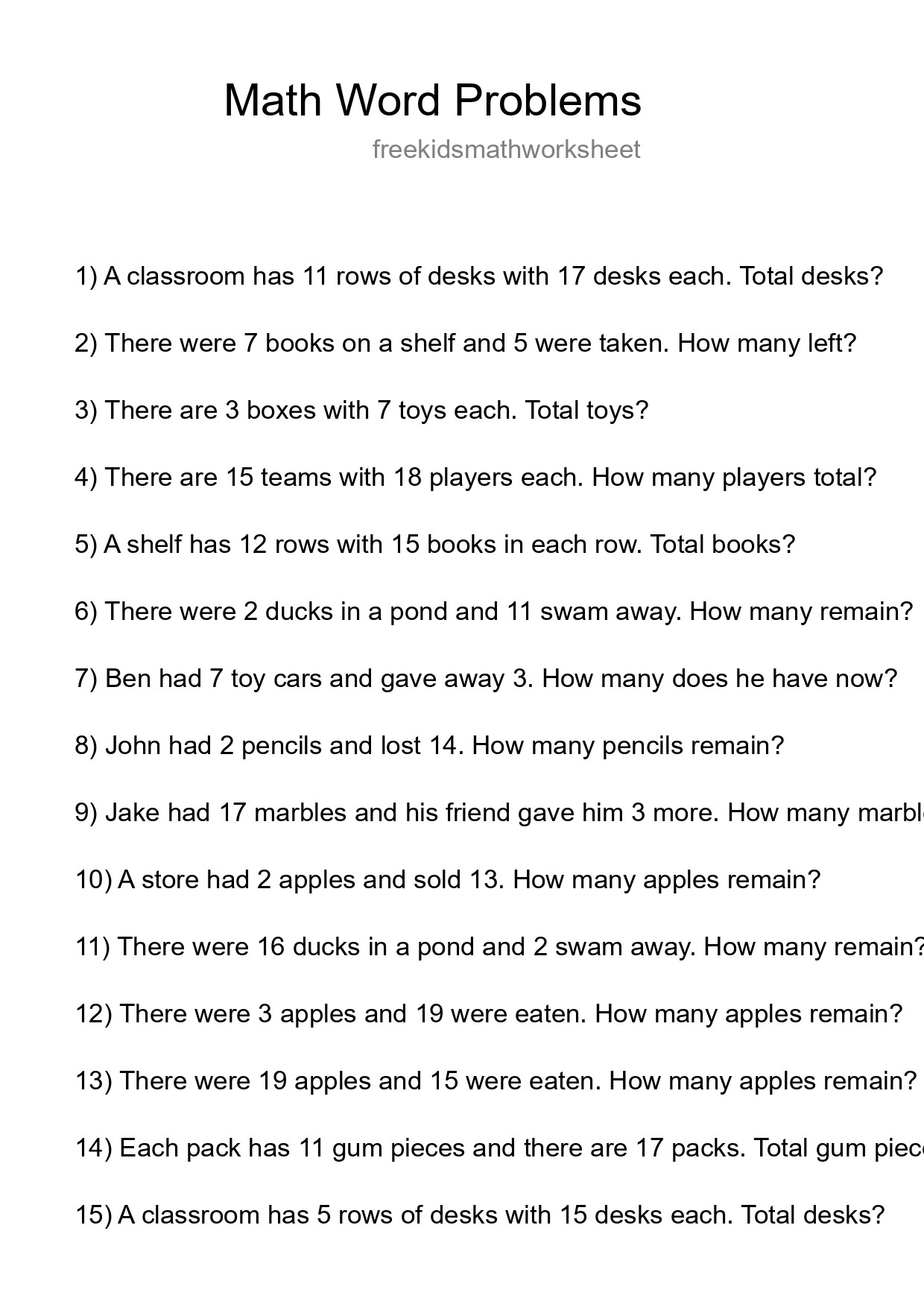 Math Word Problem Worksheet