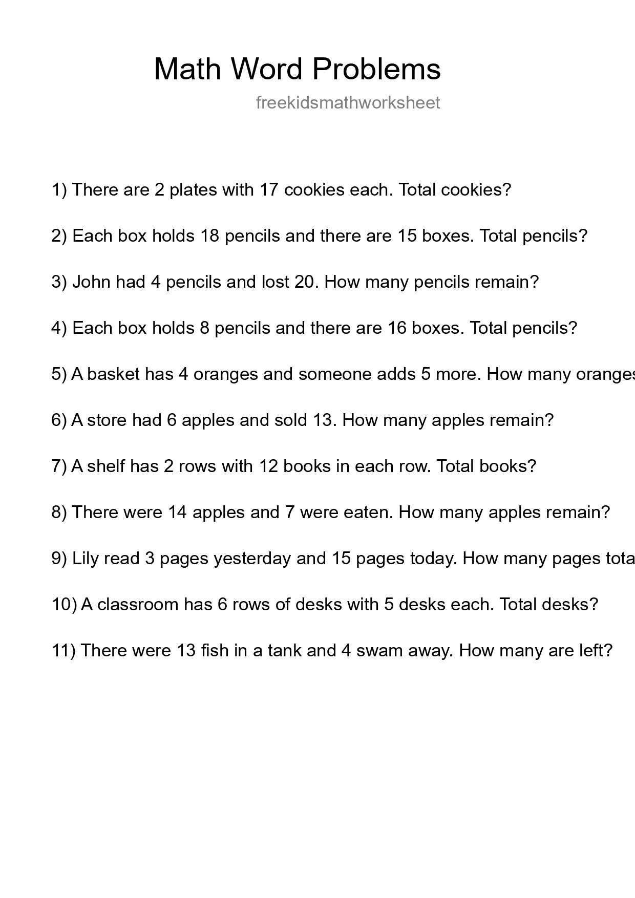 Math Word Problem Worksheet