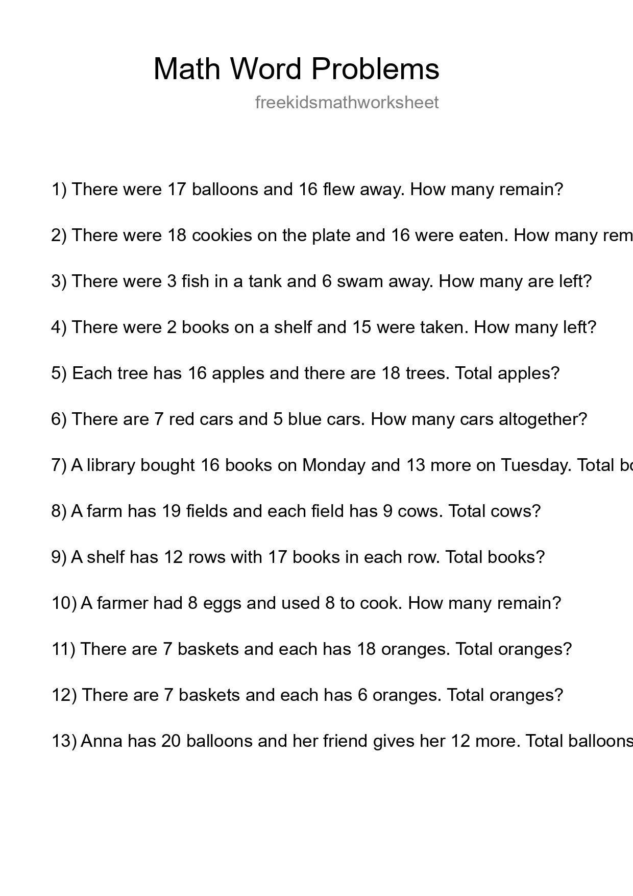 Math Word Problem Worksheet