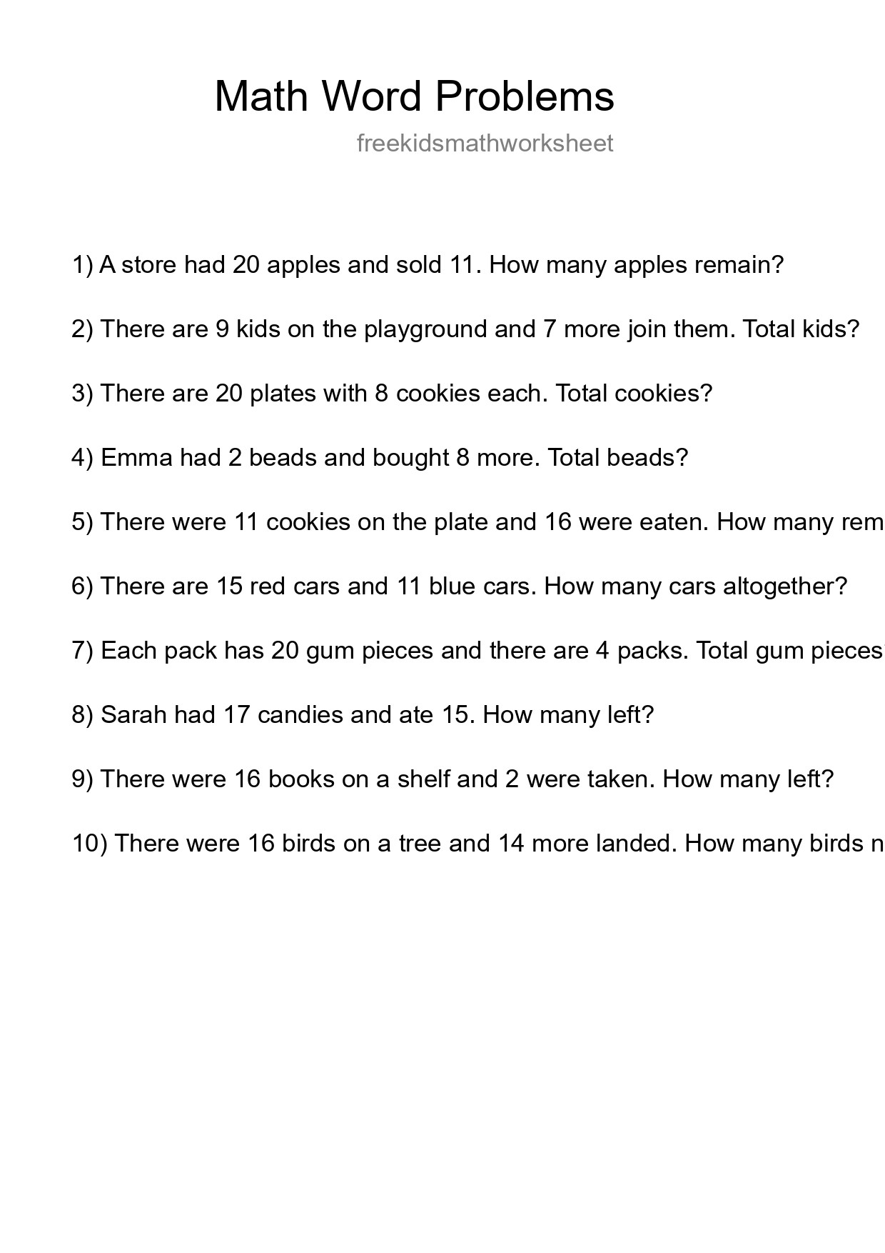 Math Word Problem Worksheet