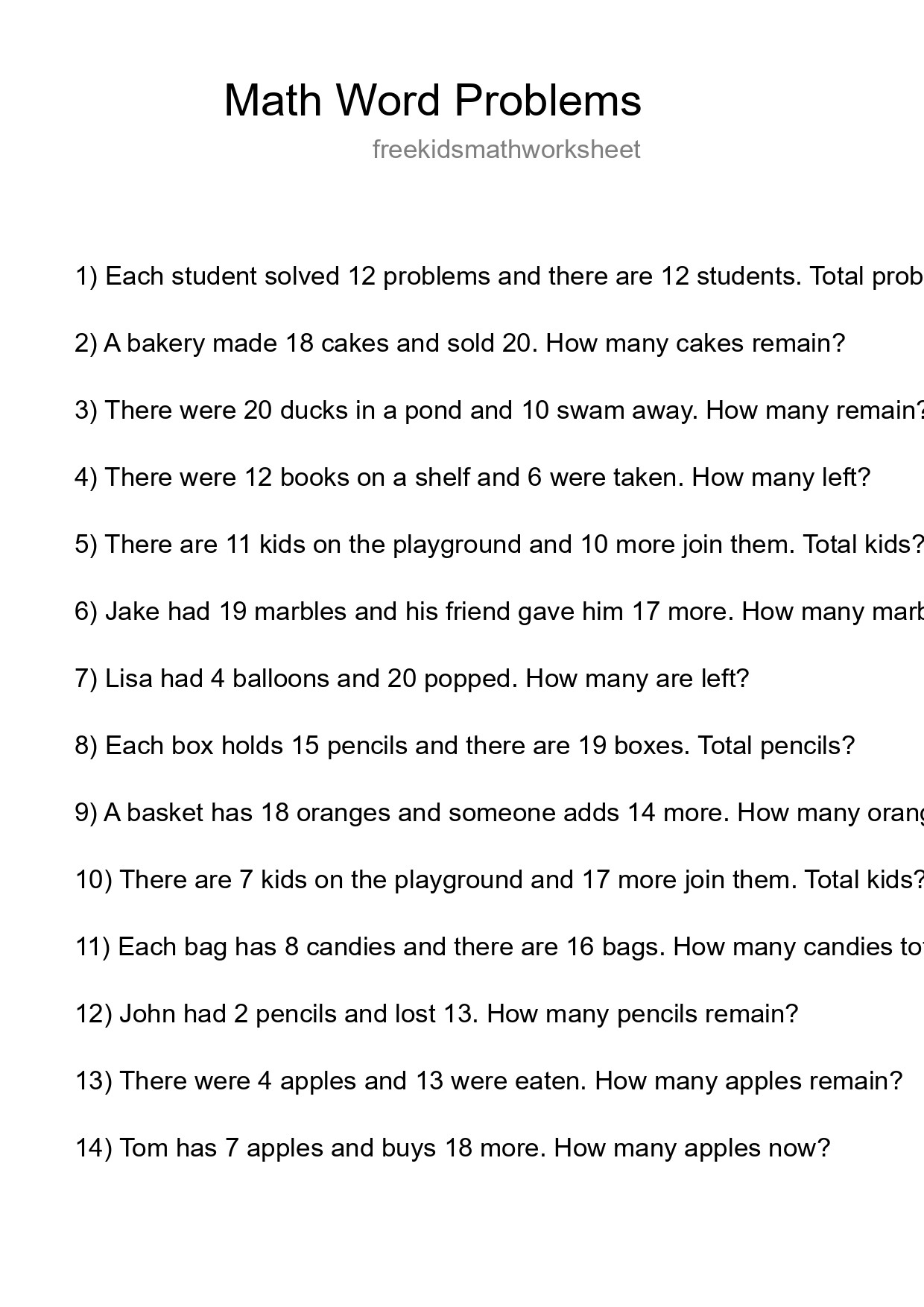 Math Word Problem Worksheet