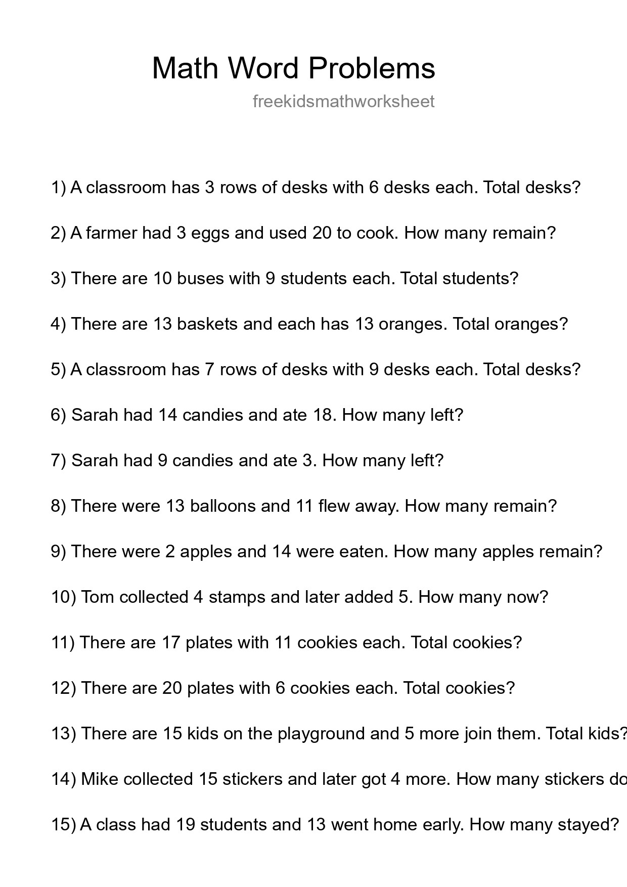 Math Word Problem Worksheet