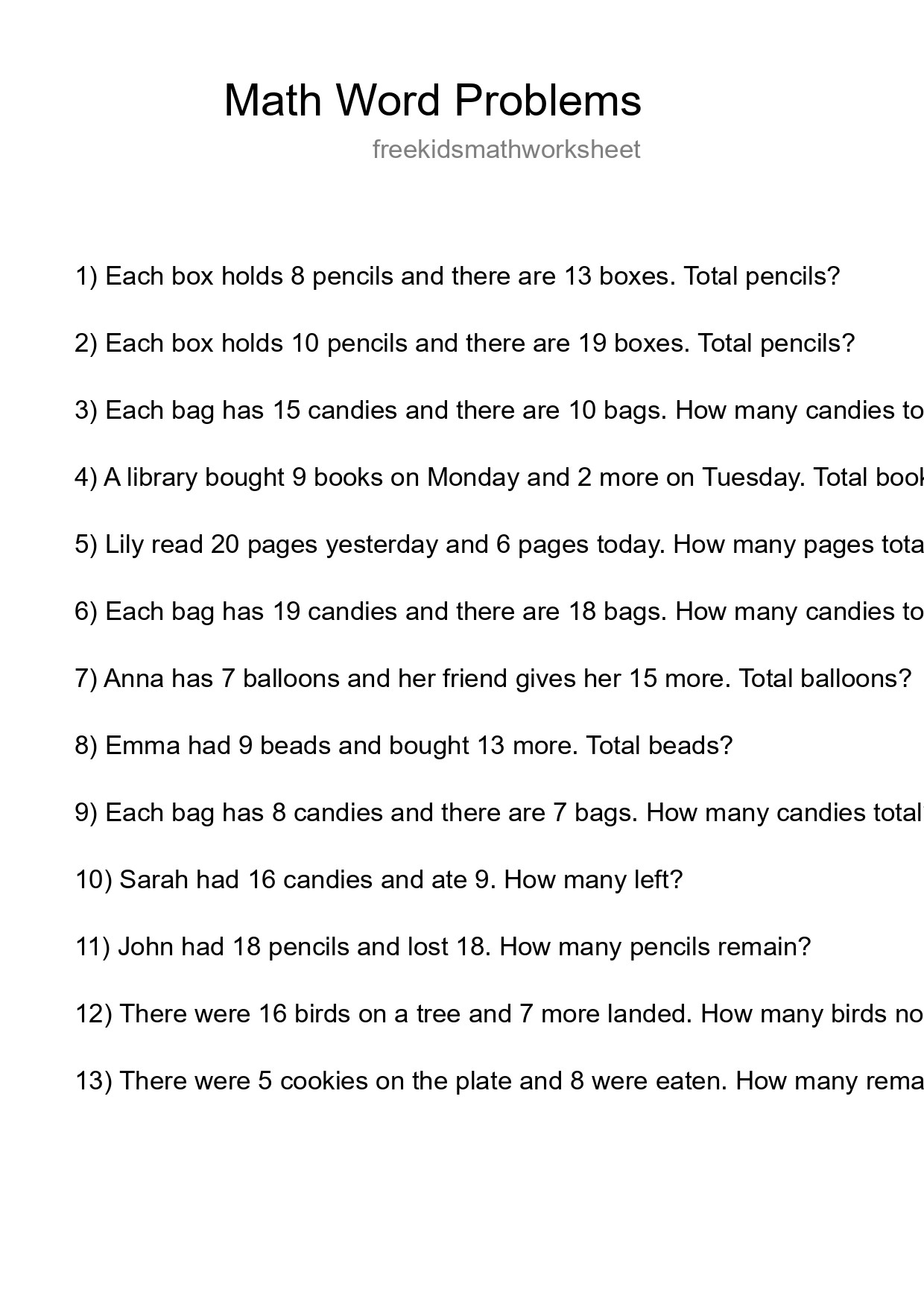 Math Word Problem Worksheet