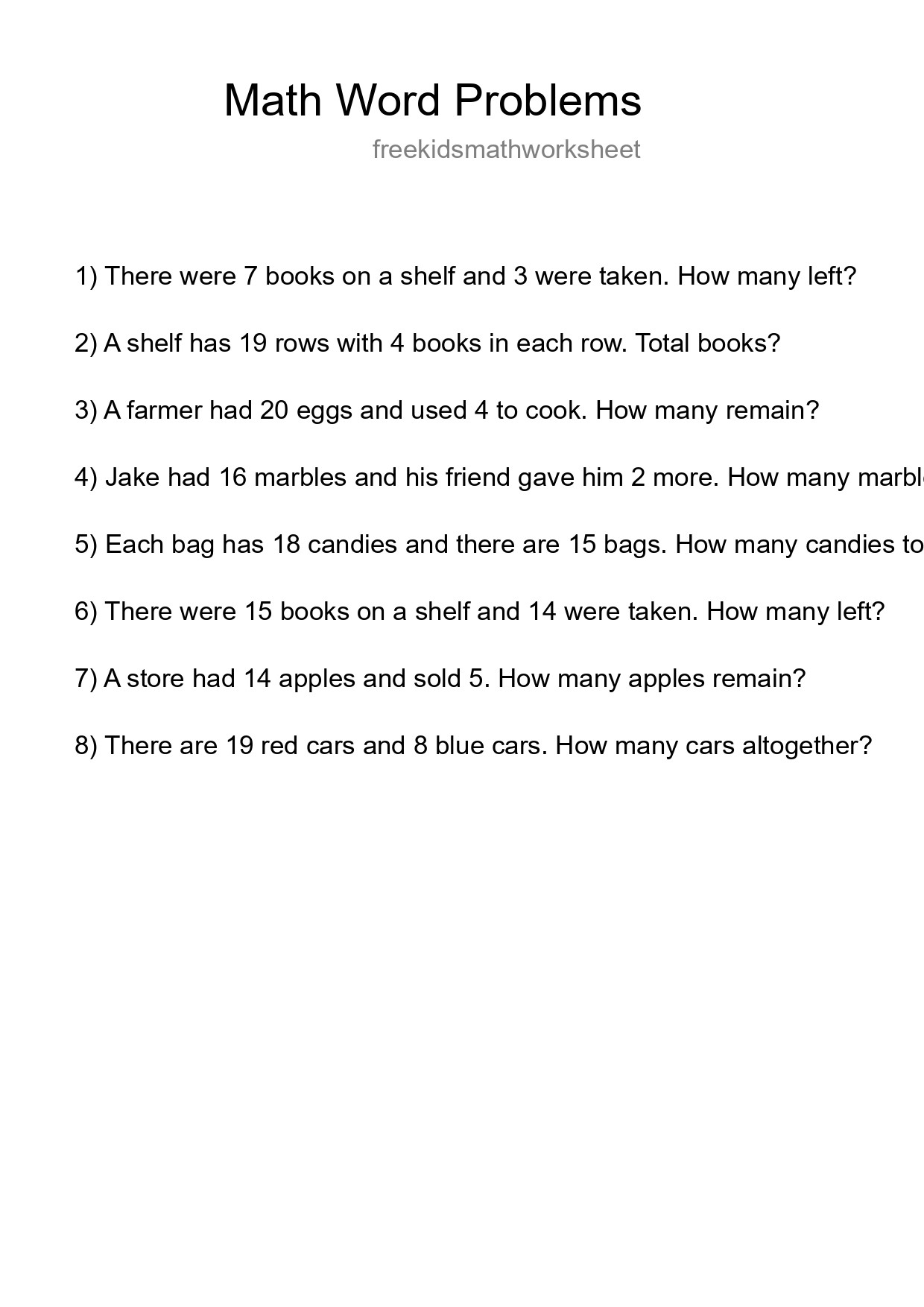 Math Word Problem Worksheet