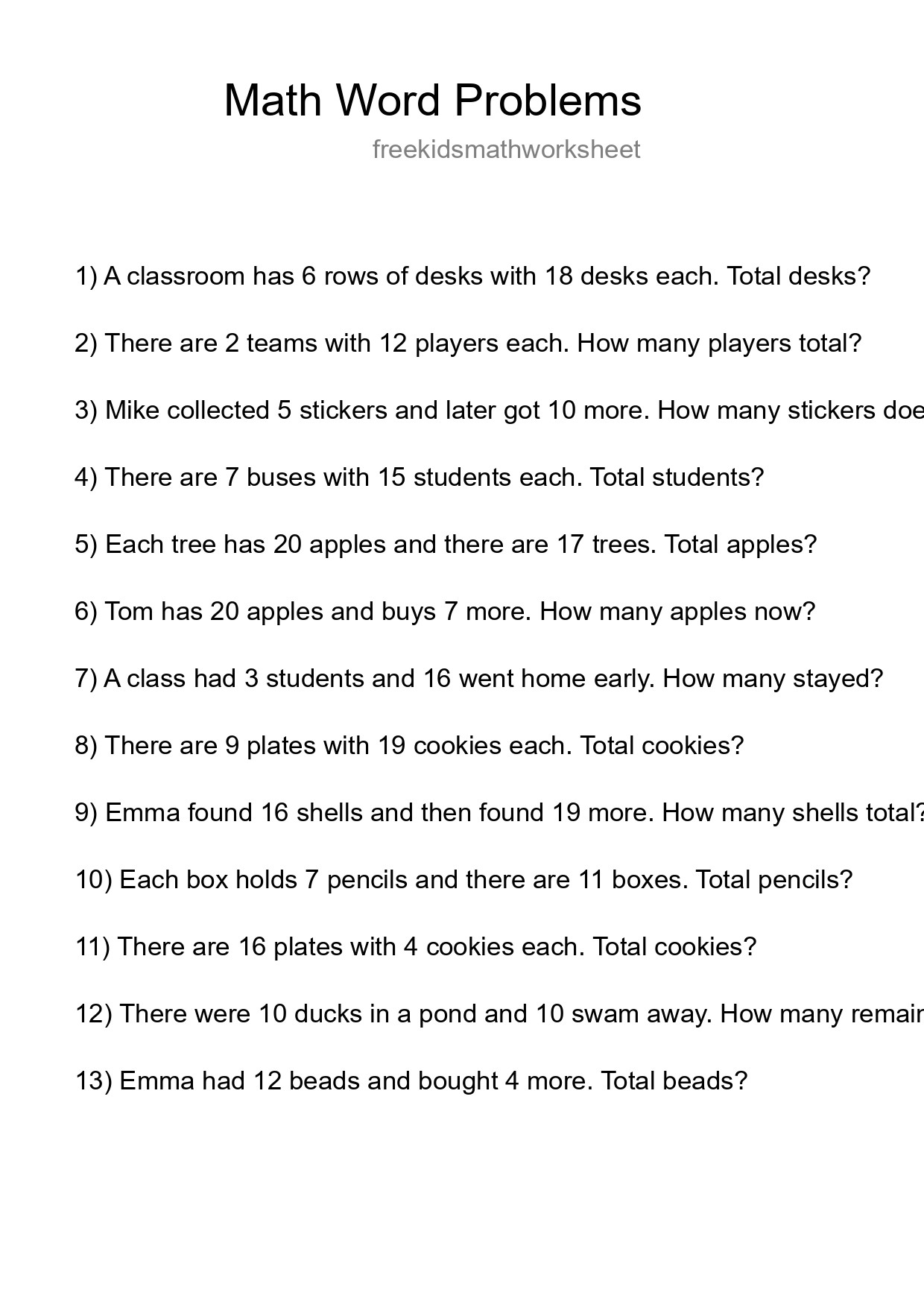 Math Word Problem Worksheet