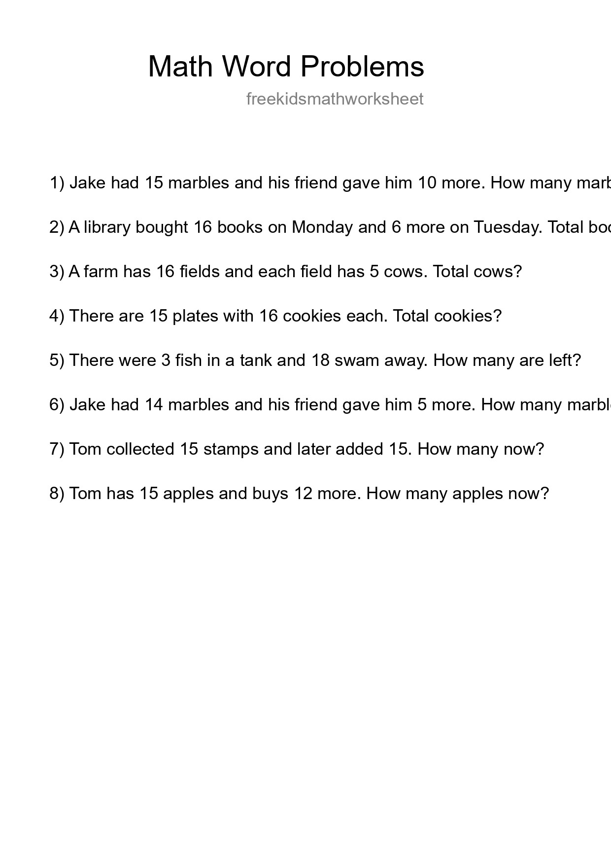 Math Word Problem Worksheet