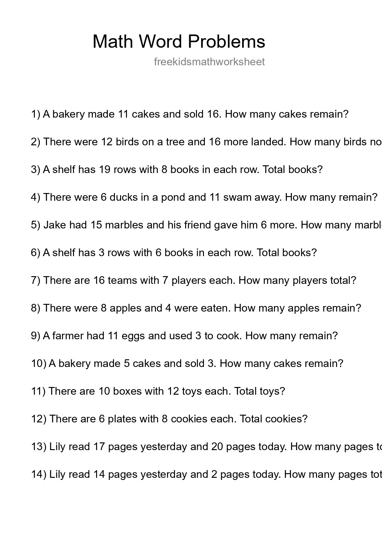 Math Word Problem Worksheet