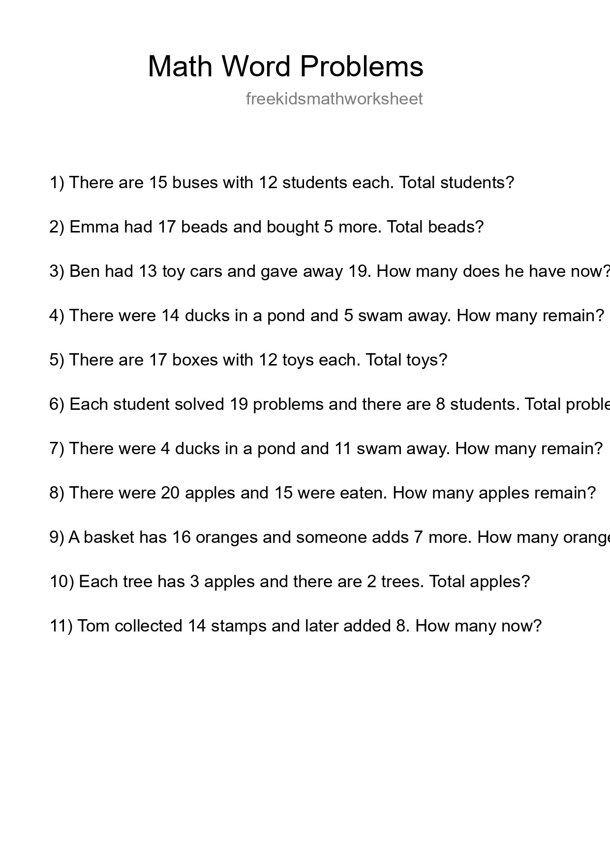 Math Word Problem Worksheet