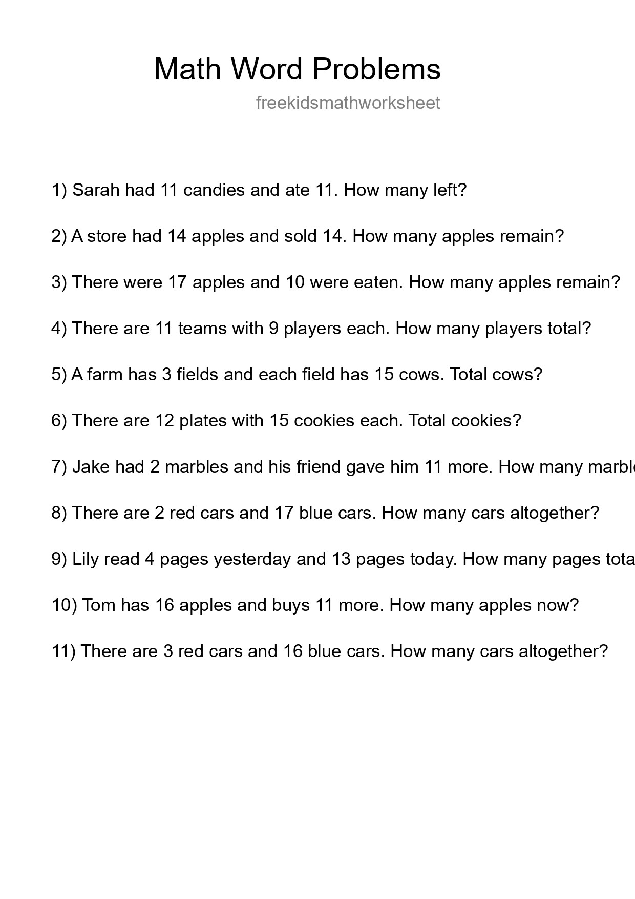 Math Word Problem Worksheet