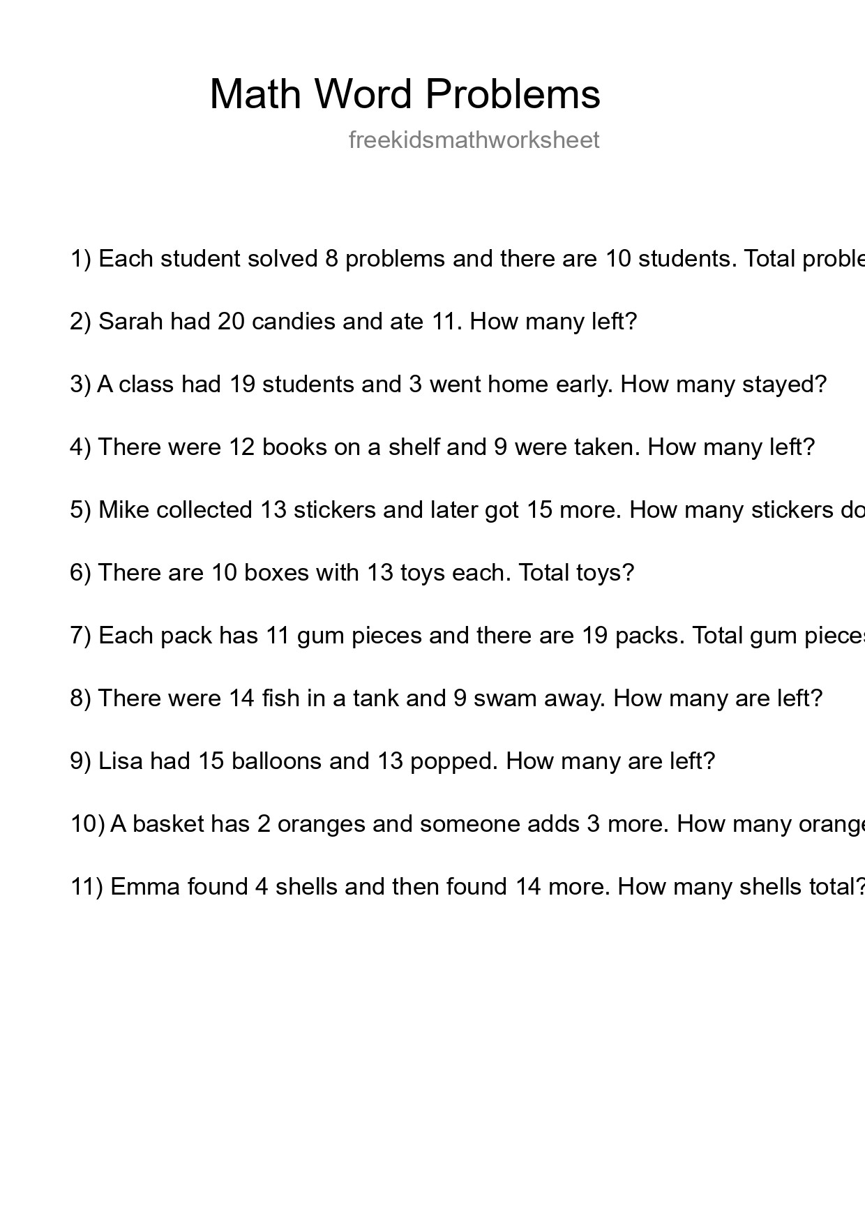 Math Word Problem Worksheet