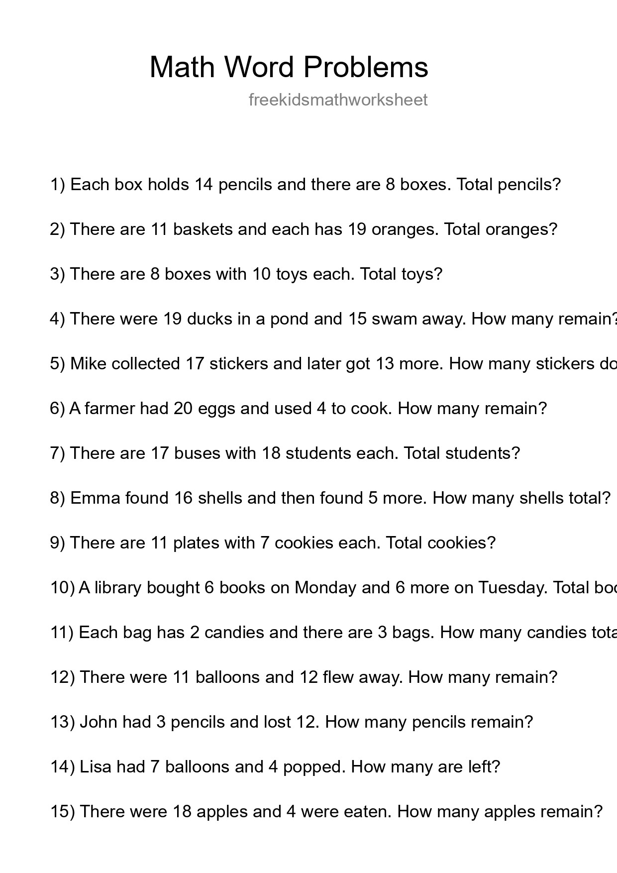 Math Word Problem Worksheet