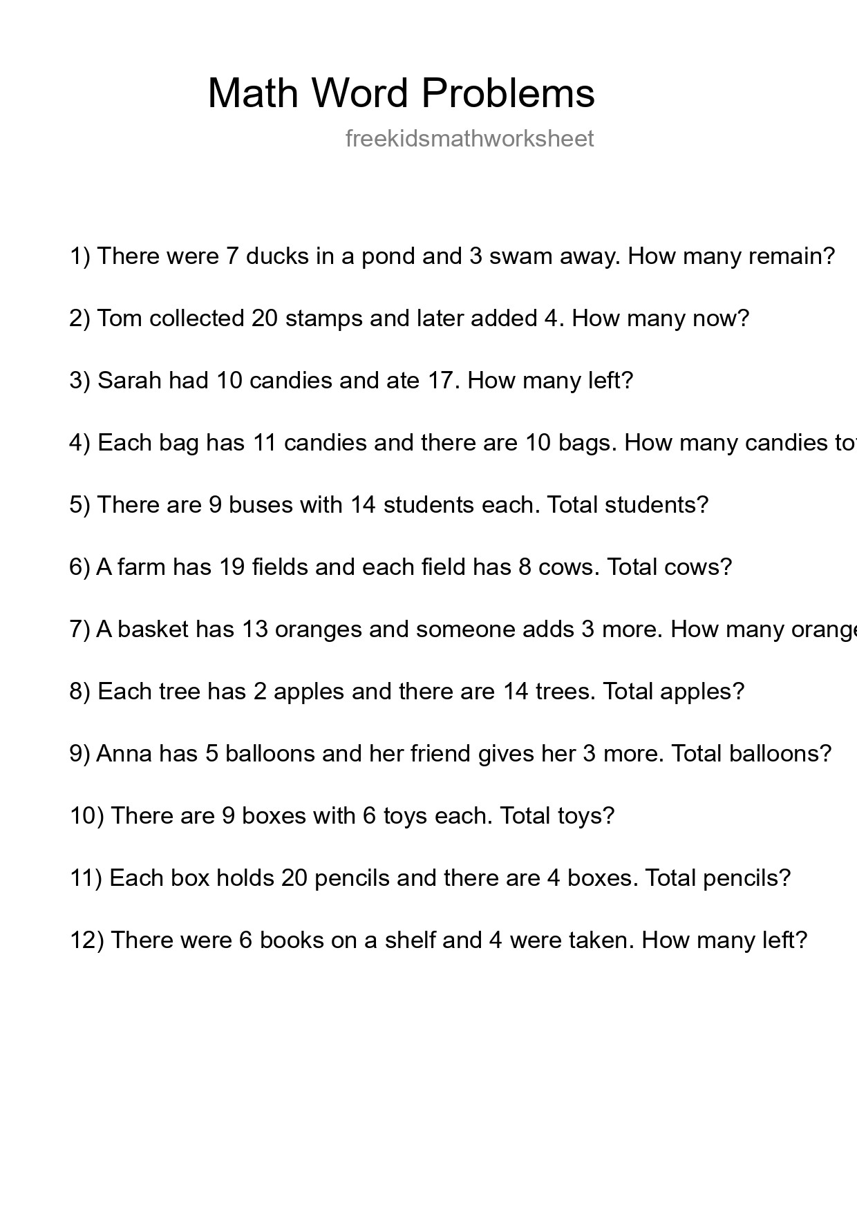 Math Word Problem Worksheet