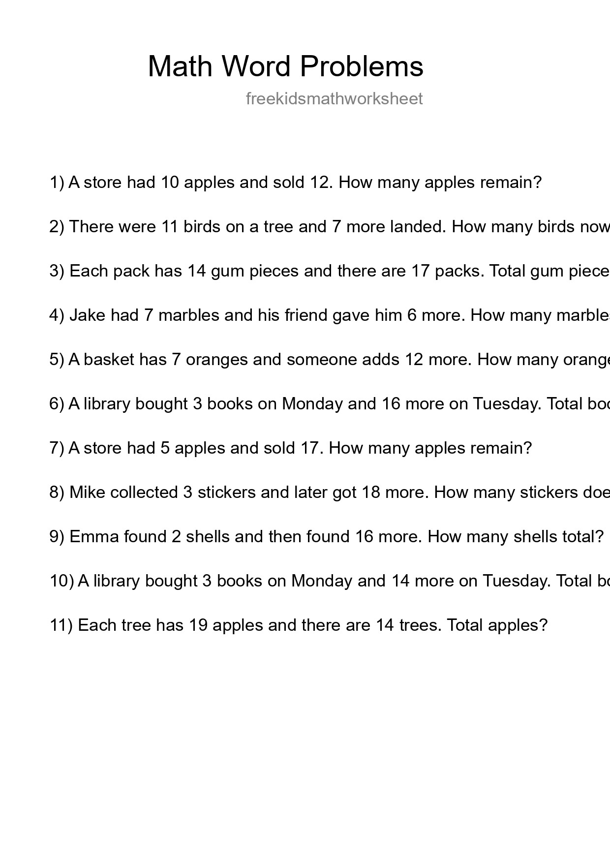 Math Word Problem Worksheet