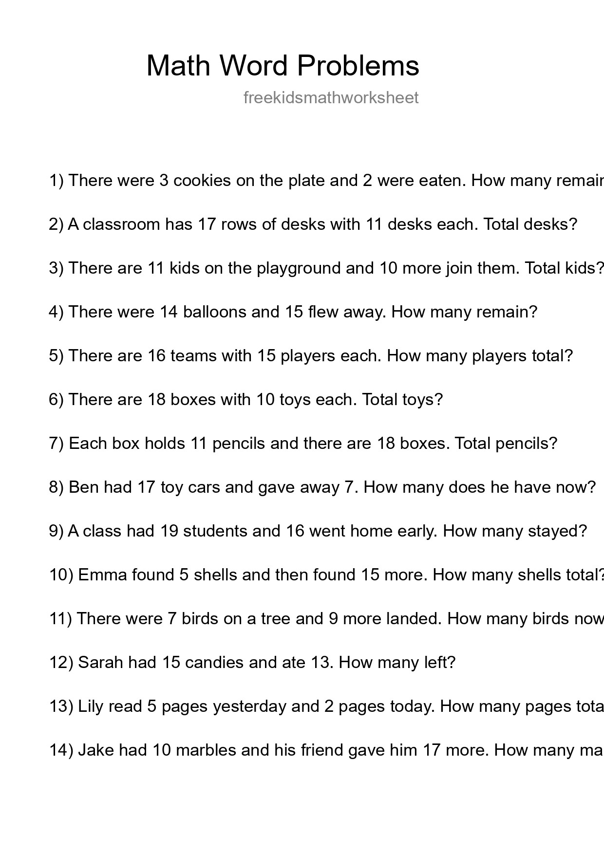 Math Word Problem Worksheet