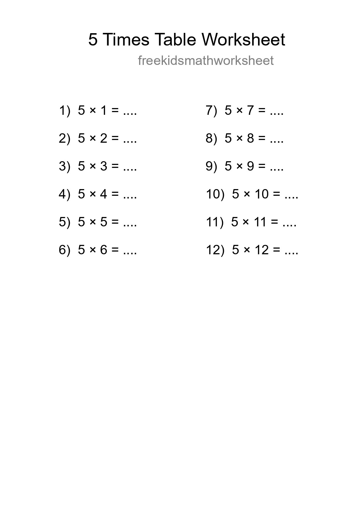 Printable 5 Times Table Worksheet For Grade 2 - Part 53