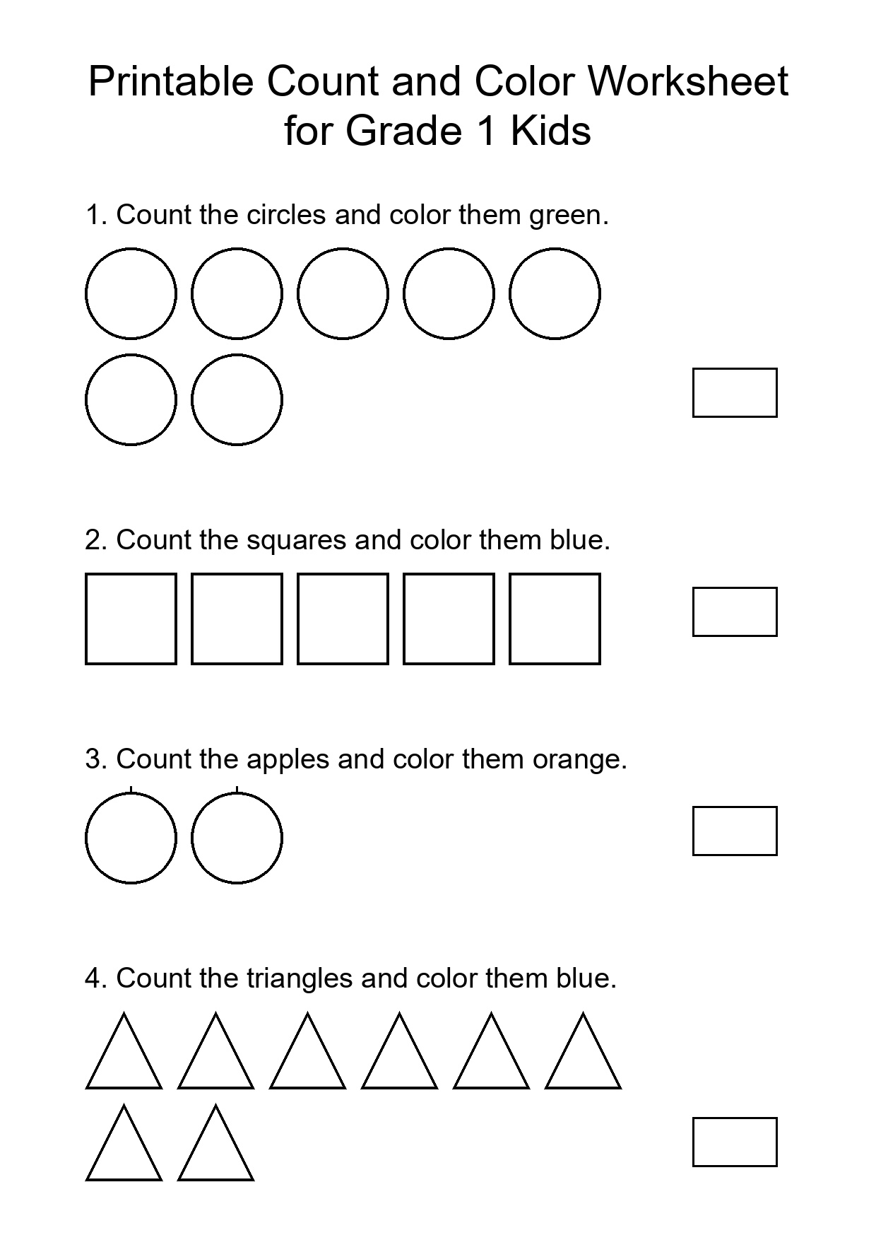 Printable Count and Color Worksheet for Grade 1 Kids