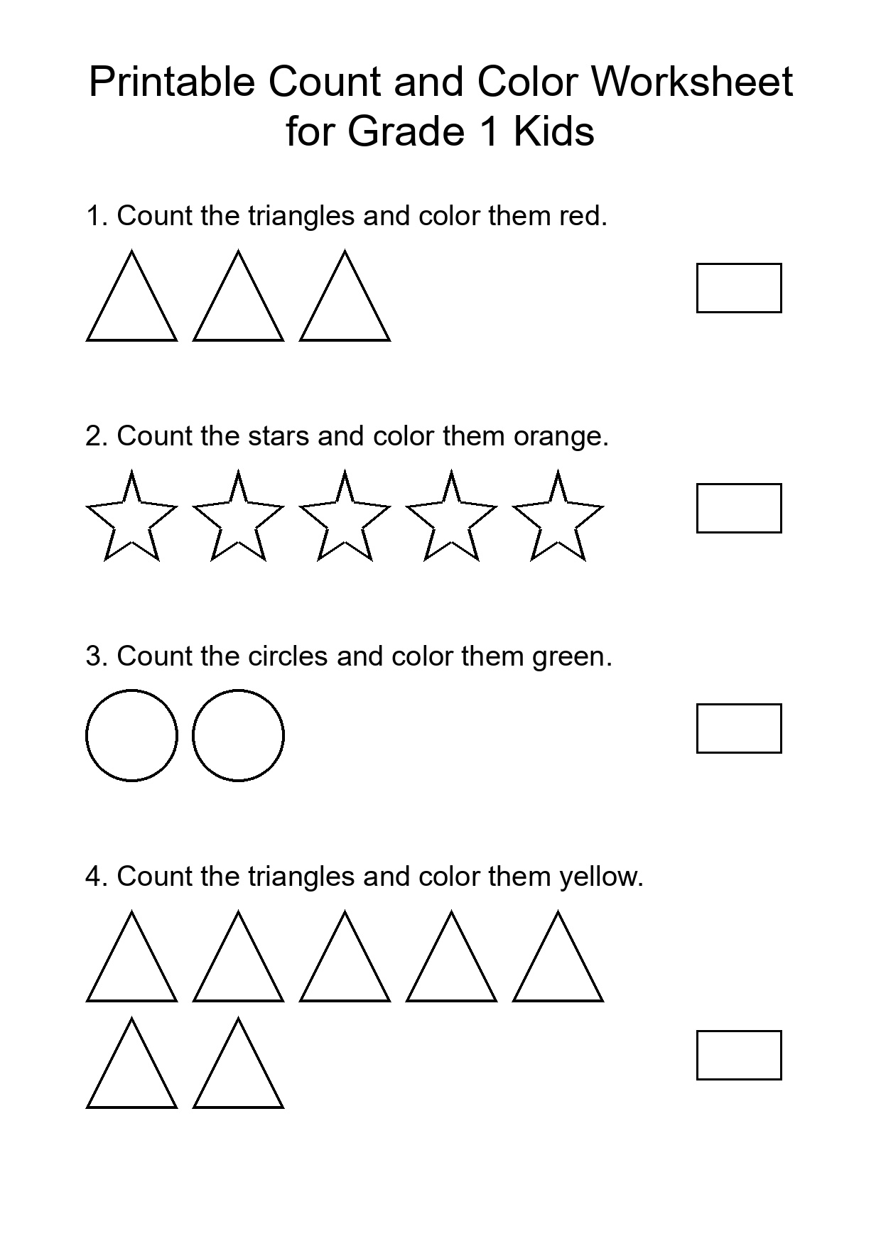 Printable Count and Color Worksheet for Grade 1 Kids