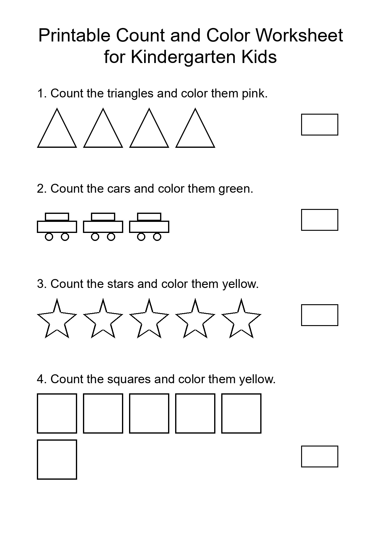 Printable Count and Color Worksheet for Kindergarten Kids