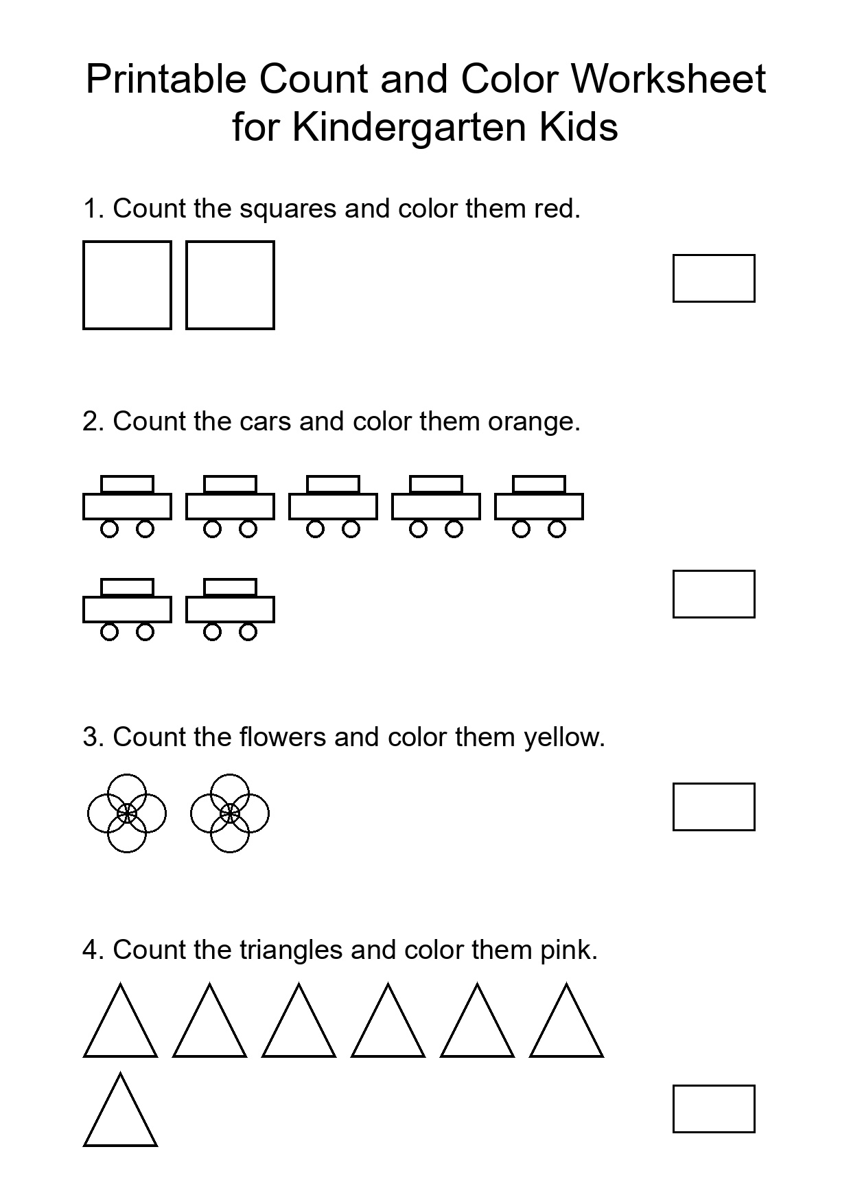 Printable Count and Color Worksheet for Kindergarten Kids