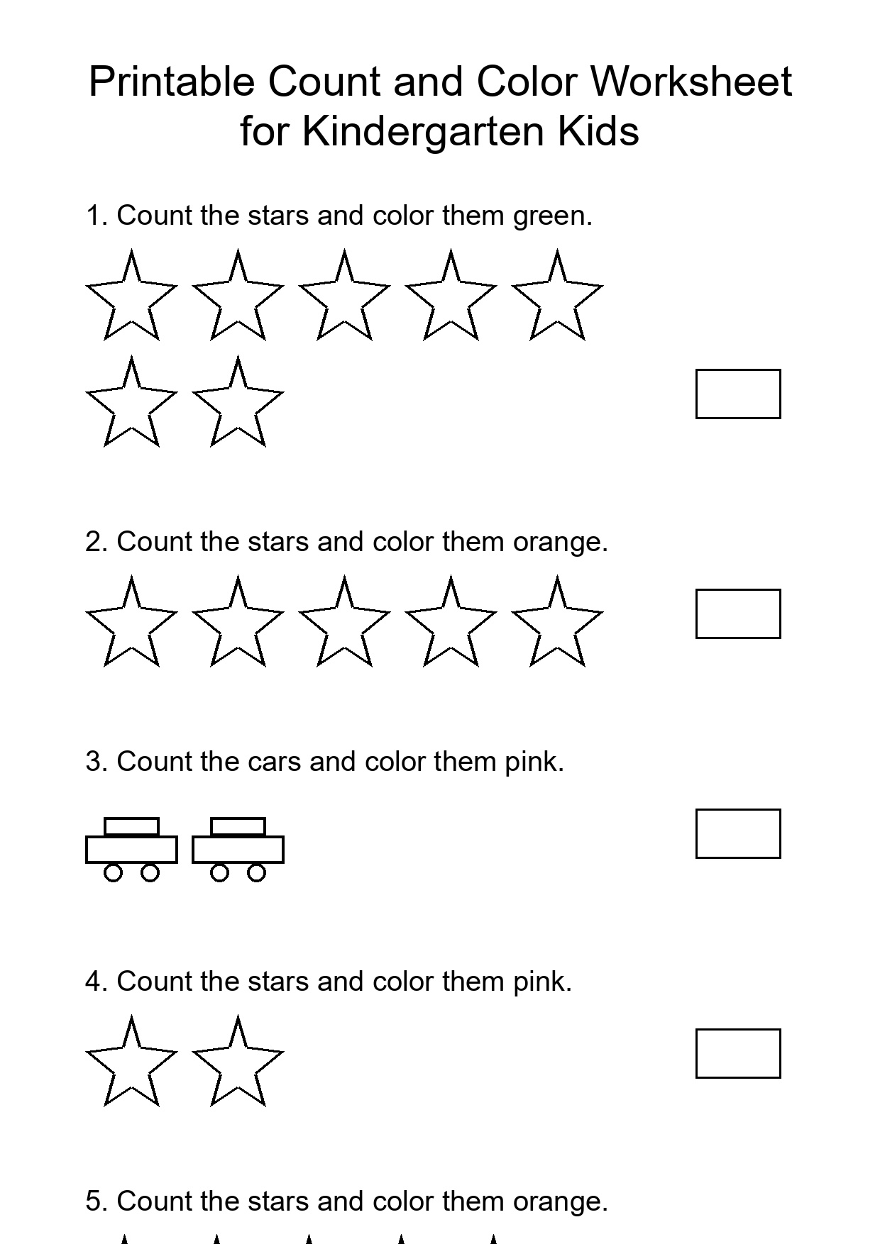 Printable Count and Color Worksheet for Kindergarten Kids