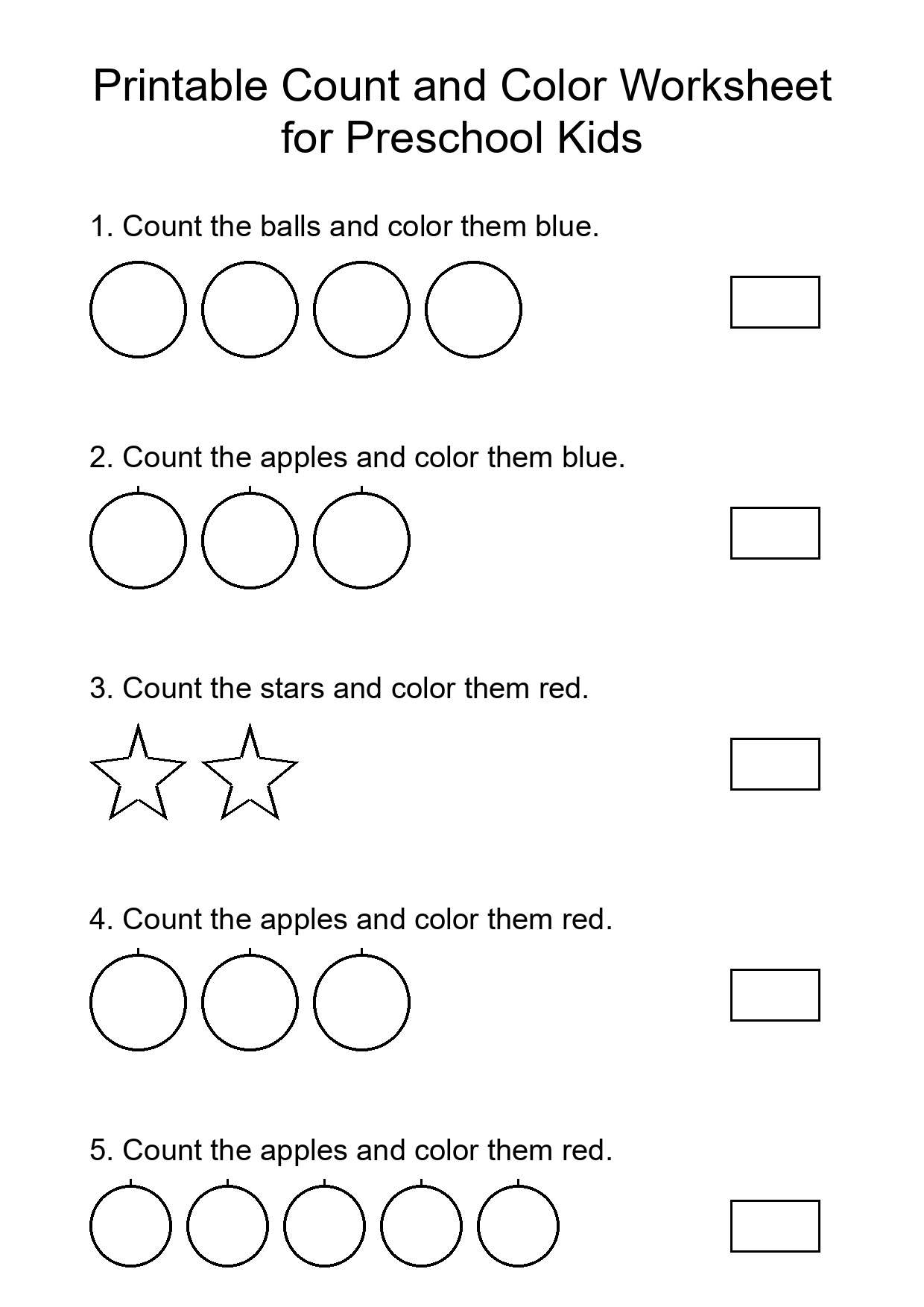 Printable Count and Color Worksheet for Preschool Kids