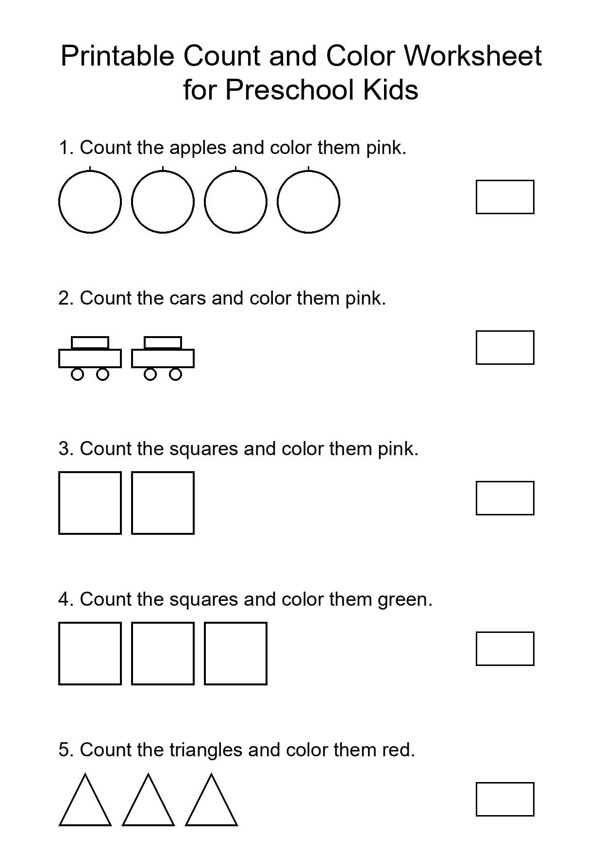 Printable Count and Color Worksheet for Preschool Kids
