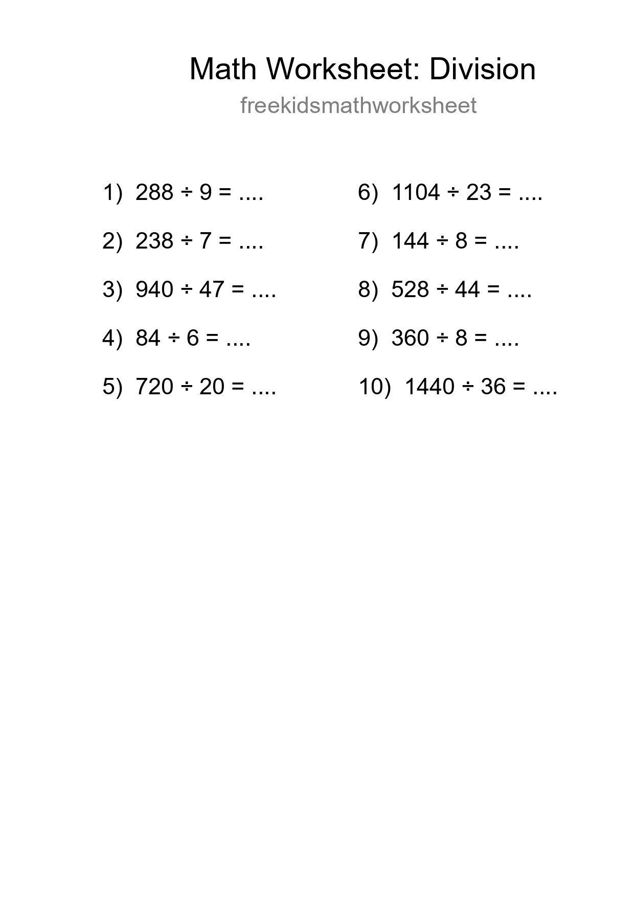 Printable Free 10 Division Math Worksheet For Grade 2 - Part 202