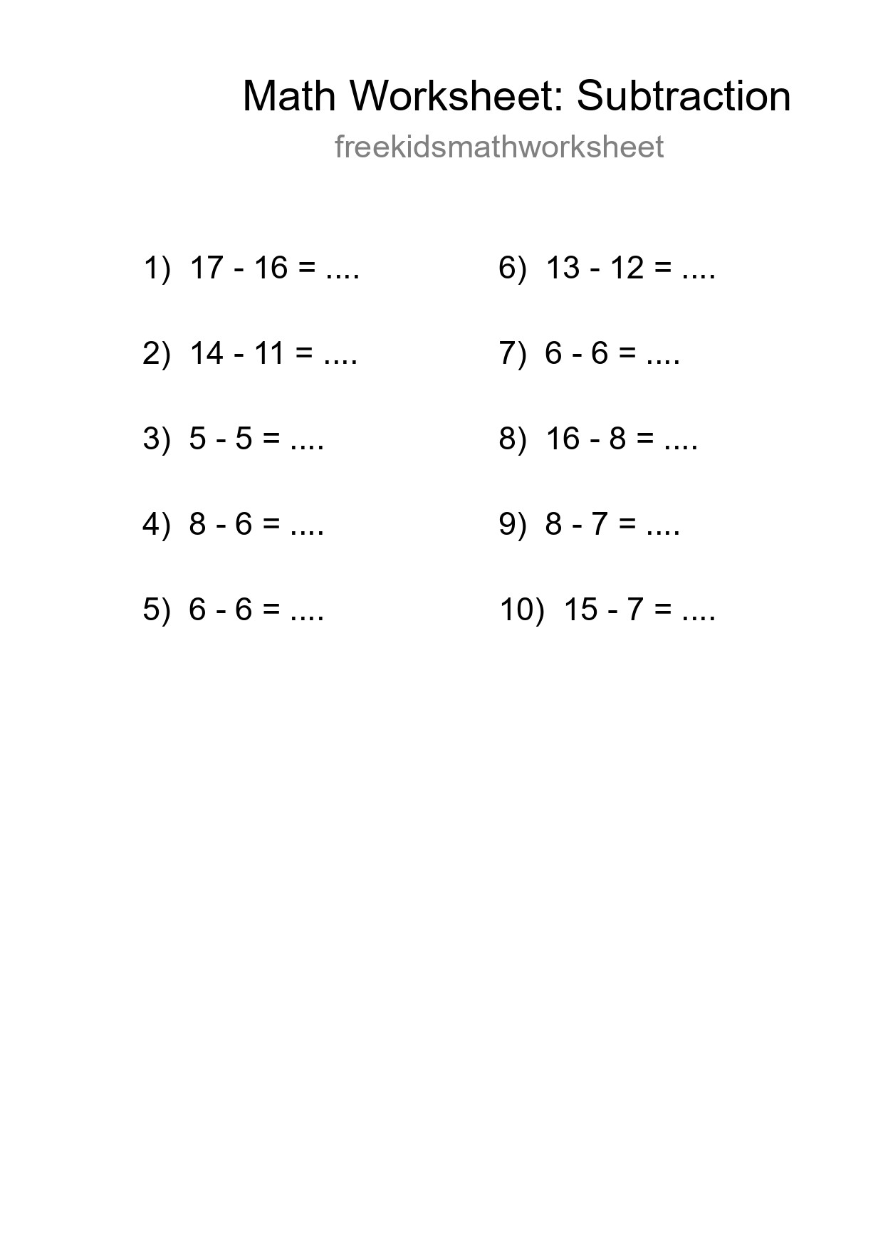 Printable Free 10 Subtraction Math Worksheet For Grade 2 - Part 151