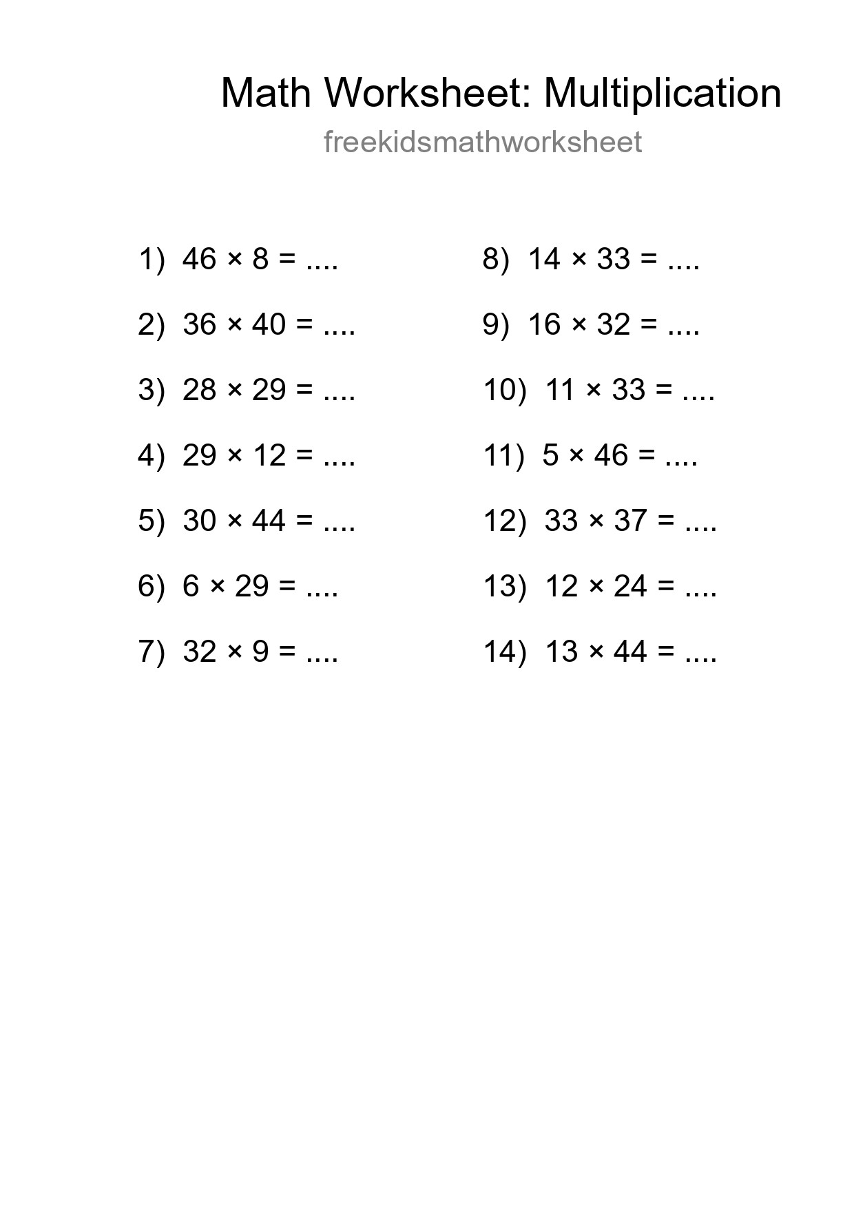Printable Free 14 Multiplication Math Worksheet For Grade 2 - Part 62