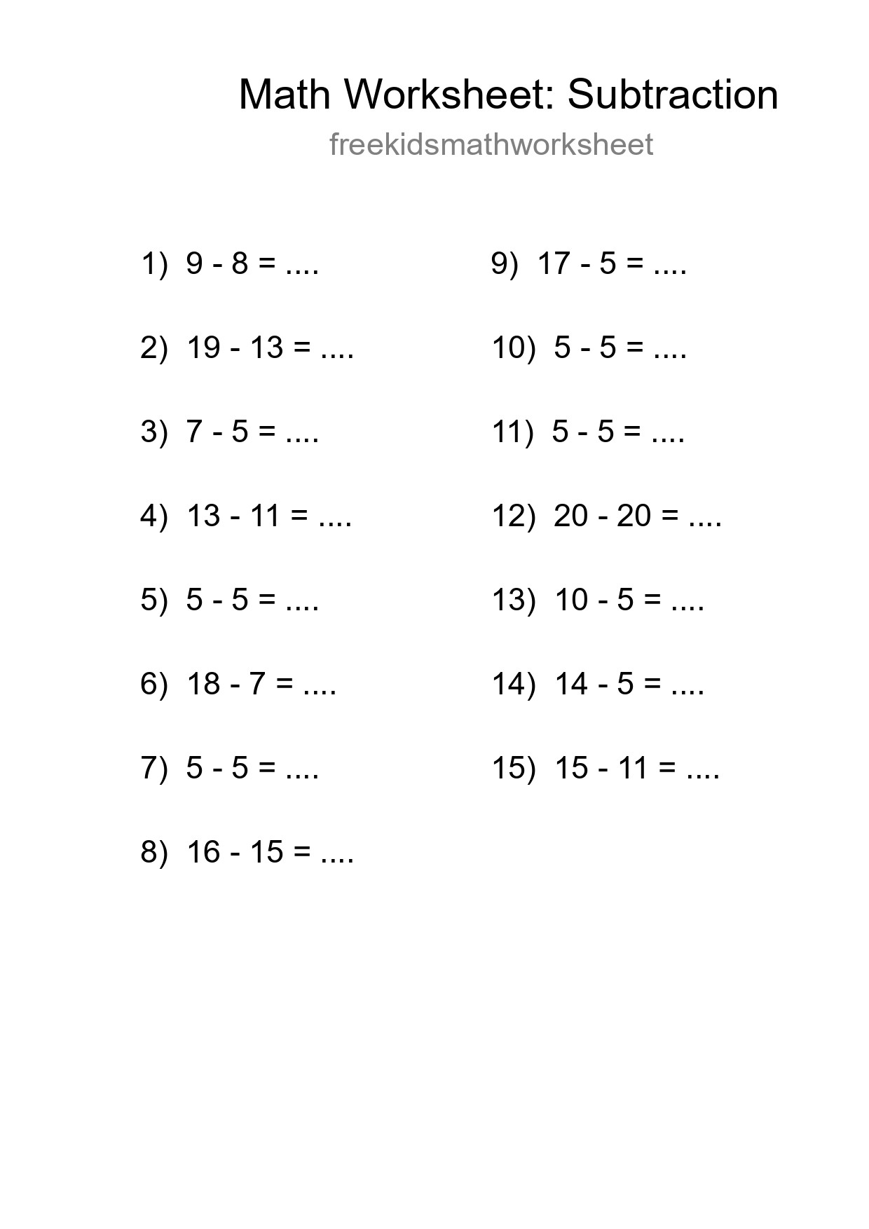 Printable Free 15 Subtraction Math Worksheet For Grade 2 - Part 74