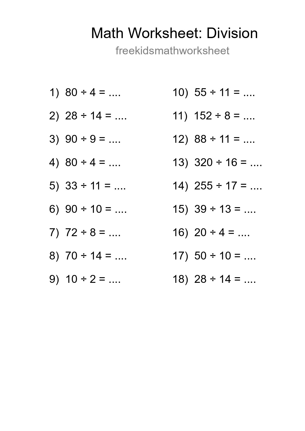Printable Free 18 Division Math Worksheet For Grade 2 - Part 4