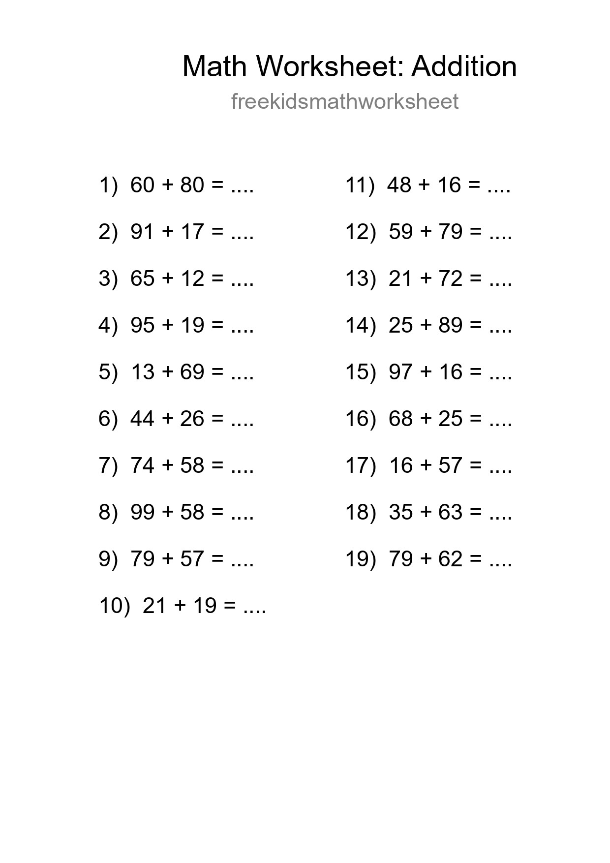 Printable Free 19 Addition Math Worksheet For Grade 3 - Part 188