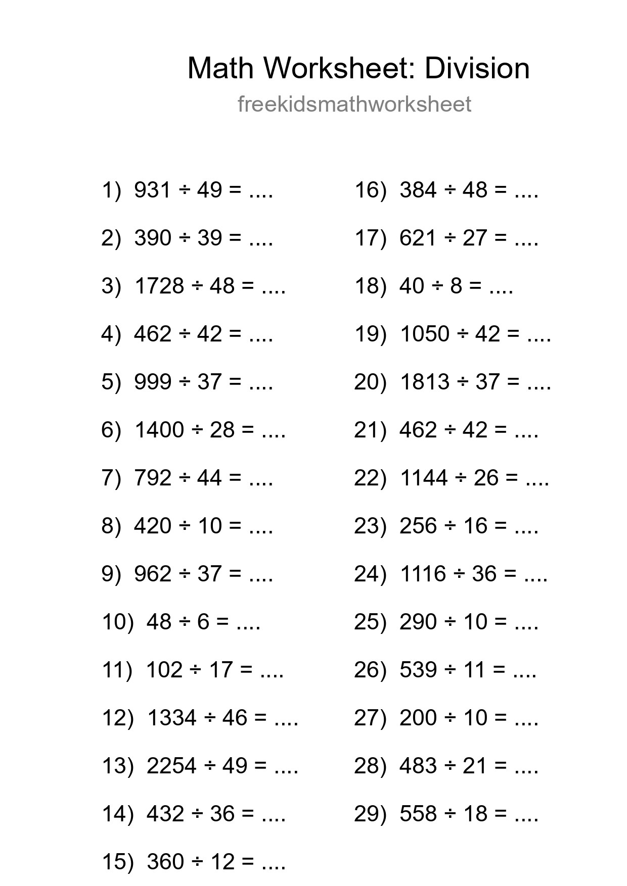 Printable Free 29 Division Math Worksheet For Grade 2 - Part 246